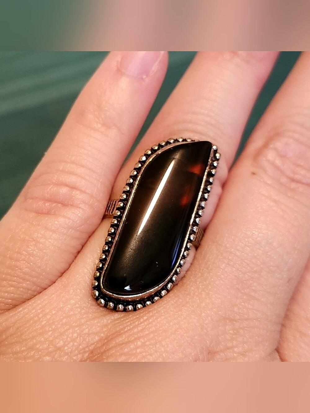 Vintage 925 Sterling Silver & Brown Agate Ring - Picture 3 of 8
